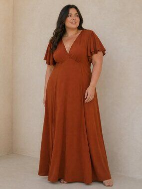 Faeriesty Rust Brown Flutter Sleeve Maxi Dress size 3XL gala feminine wedding